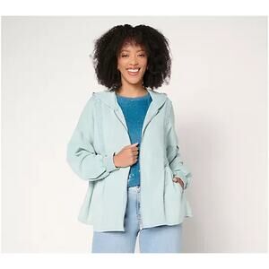 LOGO Lavish by Lori Goldstein Zip Front Lace Knit Jacket Sea Glass 1X A703110